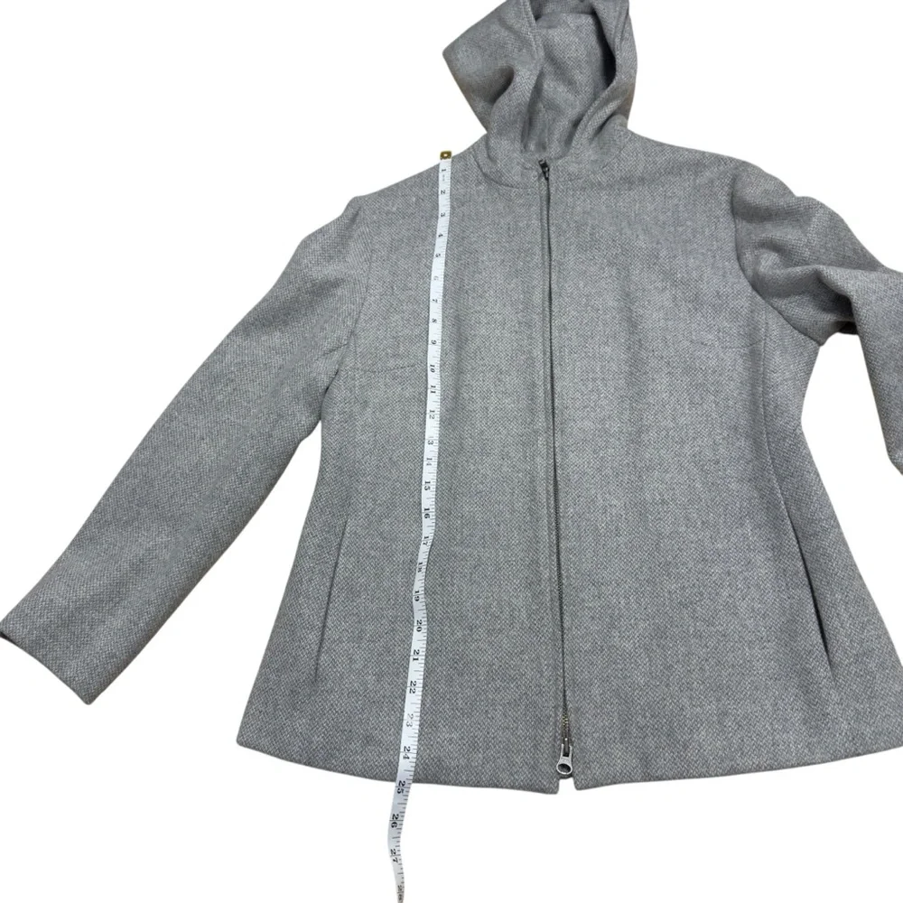Lauren Ralph Lauren Light Gray Textured Wool Twill Hooded Zip Jacket - Picture 7 of 15